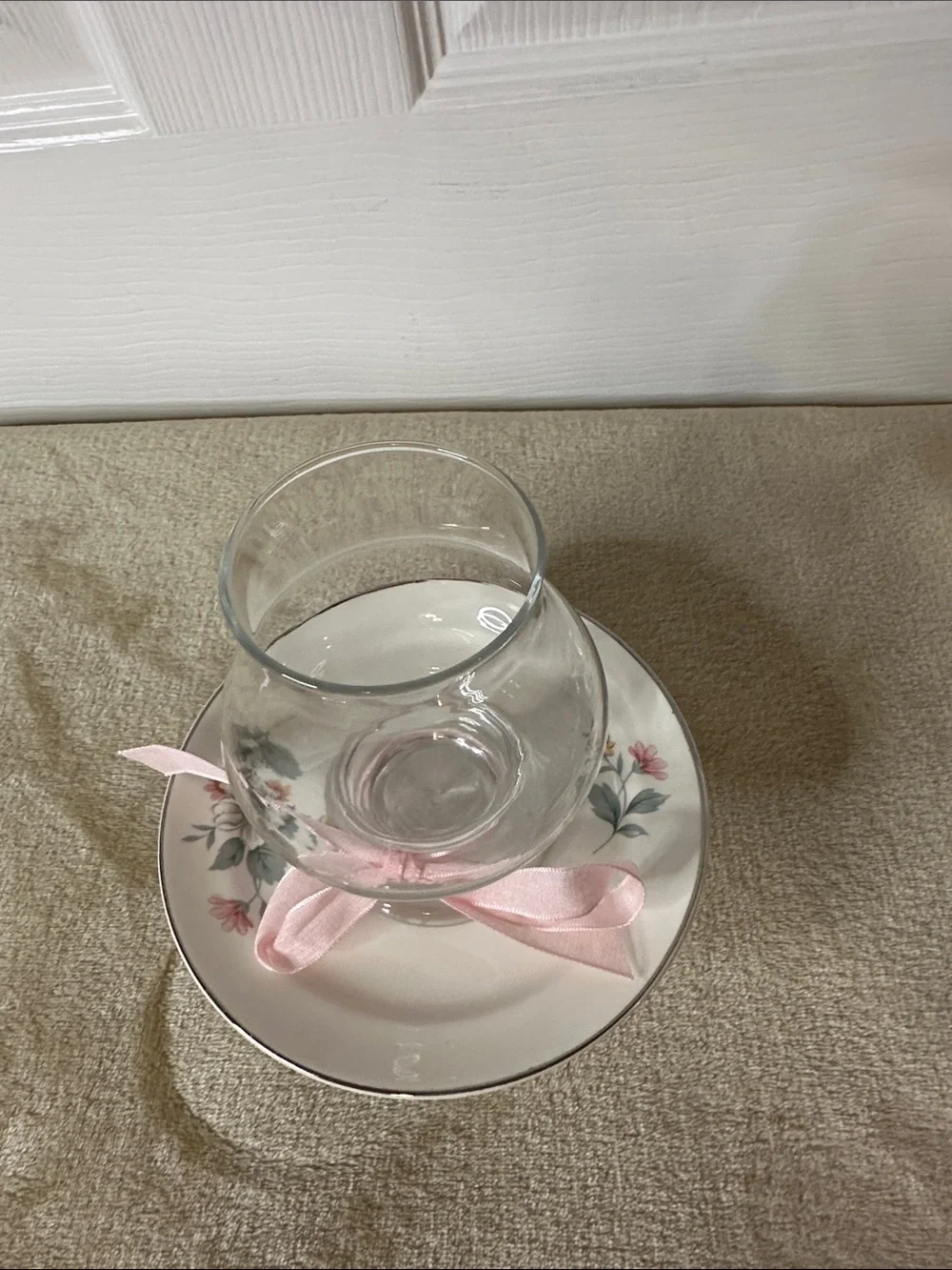 Floral Victorian Style Tea Cup with Saucer Tea light/Votive Holder Handmade EUC